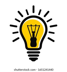 Abstract yellow light bulb icon with rays. Idea and creativity symbol. EPS10 vector file