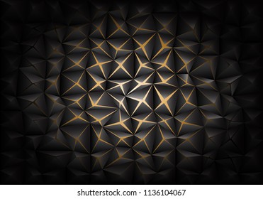 Abstract yellow light in dark gray triangle polygon background texture vector illustration.