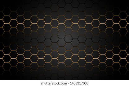 Abstract yellow light hexagon line in grey modern luxury futuristic background vector illustration.