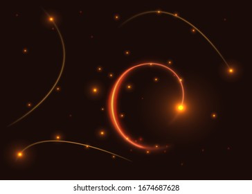 Abstract yellow light lines and dots. Vector illustration background.