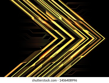 Abstract yellow light power circuit arrow direction on dark design modern futuristic technology background vector illustration.