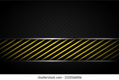 Abstract yellow light with silver metal shapes on dark background texture. Technology vector style design for use modern cover, banner, card, brochure, advertising, corporate, frame