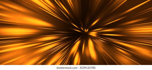 Zoom de velocidad de luz amarilla Abstractas sobre fondo negro Ilustración vectorial de tecnología.