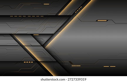Tecnología Abstractas de luz amarilla Circuito futurista Cibergeométrico Dinámico en gris Diseño metálico Ilustración vectorial de fondo moderna.