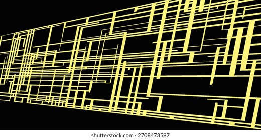 Líneas amarillas Abstractas sobre fondo negro, patrón geométrico, Pe