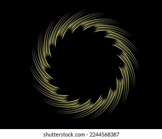 Abstract yellow lines in spiral form. Geometric art. Design element. Digital image with a psychedelic stripes.Halftone dots in vortex form
