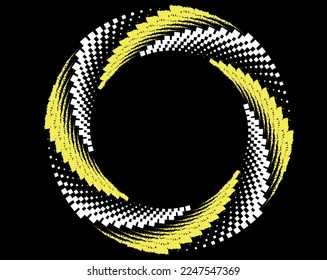 Abstract yellow lines in spiral form. Geometric art. Design element. Digital image with a psychedelic stripes.Halftone dots in vortex form