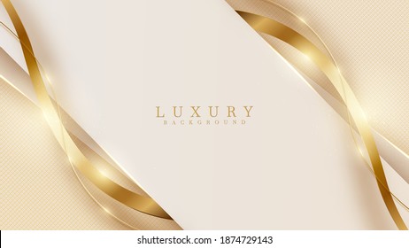 Abstract Yellow Luxury Background With Golden Line , Paper Cut Style 3d. Vector Illustration.