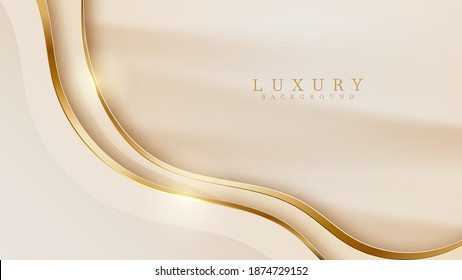 Abstract Yellow Luxury Background With Golden Line , Paper Cut Style 3d. Vector Illustration.