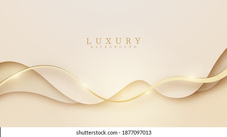 Abstract yellow luxury background with golden line , paper cut style 3d. vector illustration.