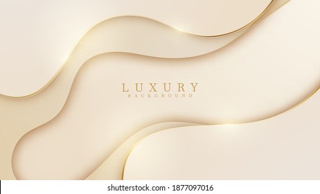 Abstract yellow luxury background with golden line , paper cut style 3d. vector illustration.