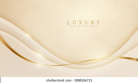 Abstract yellow luxury background with golden wave lines backdrop, paper cut style 3d concept Valentine's Day . vector illustration.