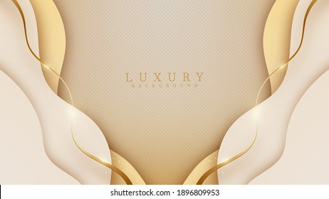 Abstract Yellow Luxury Background With Golden Line , Paper Cut Style 3d. Vector Illustration.