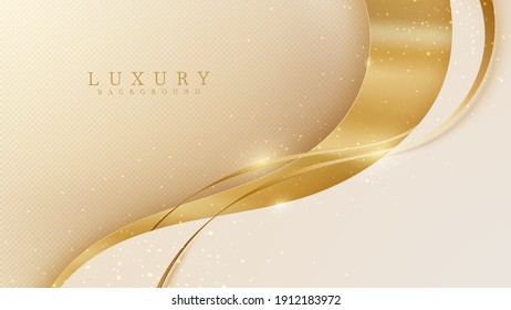 Abstract yellow luxury background with golden line , Realistic paper cut style 3d. vector illustration.
