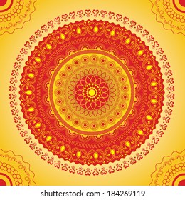 Abstract Yellow Mandala. Decorative element for design. Seamless Vector illustration.