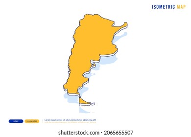 Abstract Yellow map of Argentina on white background. Vector modern isometric concept greeting Card illustration eps 10.