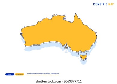 Abstract Yellow map of Australia on white background. Vector modern isometric concept greeting Card illustration eps 10.