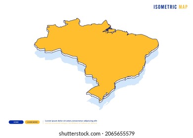 Abstract Yellow map of Brazil on white background. Vector modern isometric concept greeting Card illustration eps 10.