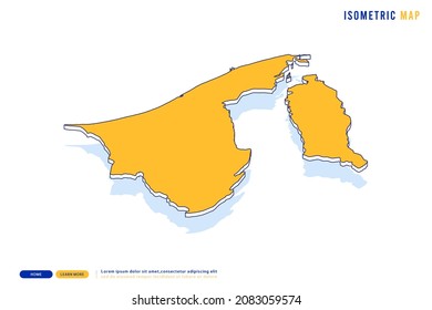 Abstract Yellow map of Brunei on white background. Vector modern isometric concept greeting Card illustration eps 10.