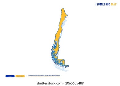 Abstract Yellow map of Chile on white background. Vector modern isometric concept greeting Card illustration eps 10.