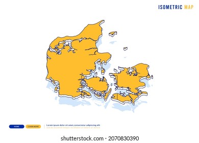 Abstract Yellow map of Denmark on white background. Vector modern isometric concept greeting Card illustration eps 10.