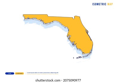 Abstract Yellow map of Florida on white background. Vector modern isometric concept greeting Card illustration eps 10.