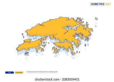 Abstract Yellow map of Hong Kong on white background. Vector modern isometric concept greeting Card illustration eps 10.