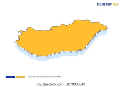 Abstract Yellow map of Hungary on white background. Vector modern isometric concept greeting Card illustration eps 10.
