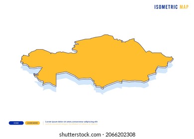 Abstract Yellow map of Kazakhstan on white background. Vector modern isometric concept greeting Card illustration eps 10.