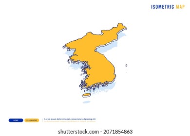 Abstract Yellow map of Korea on white background. Vector modern isometric concept greeting Card illustration eps 10.