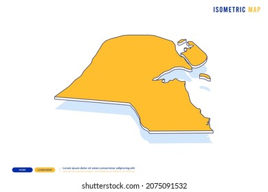 Abstract Yellow map of Kuwait on white background. Vector modern isometric concept greeting Card illustration eps 10.