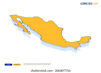 Abstract Yellow map of Mexico on white background. Vector modern isometric concept greeting Card illustration eps 10.