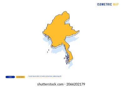 Resumen Mapa amarillo de Myanmar con fondo blanco. Vector moderno concepto isométrico de la imagen de la tarjeta de felicitación, eps 10.