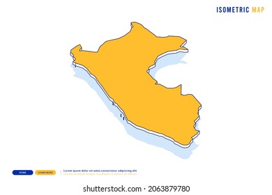 Abstract Yellow map of Peru on white background. Vector modern isometric concept greeting Card illustration eps 10.