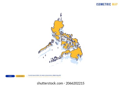 Abstract Yellow map of Philippines on white background. Vector modern isometric concept greeting Card illustration eps 10.