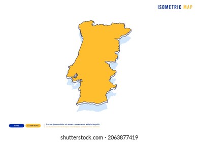 Abstract Yellow map of Portugal on white background. Vector modern isometric concept greeting Card illustration eps 10.