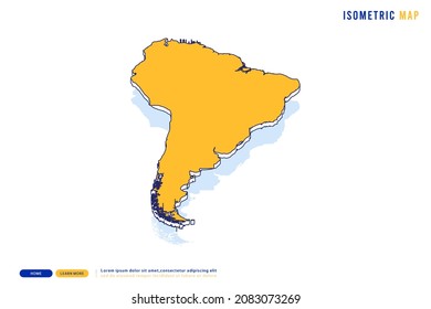 Abstract Yellow map of South America on white background. Vector modern isometric concept greeting Card illustration eps 10.