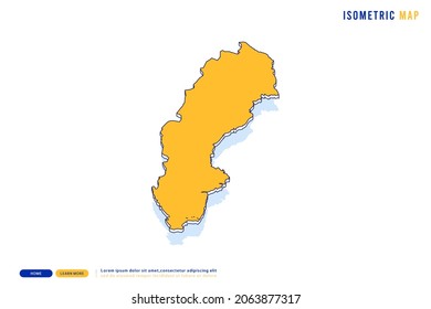 Abstract Yellow map of Sweden on white background. Vector modern isometric concept greeting Card illustration eps 10.