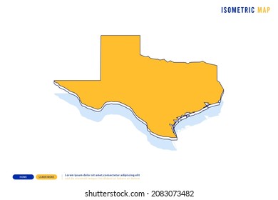 Abstract Yellow map of Texas on white background. Vector modern isometric concept greeting Card illustration eps 10.