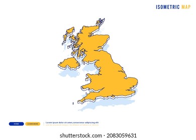 Abstract Yellow map of United Kingdom (UK) on white background. Vector modern isometric concept greeting Card illustration eps 10.