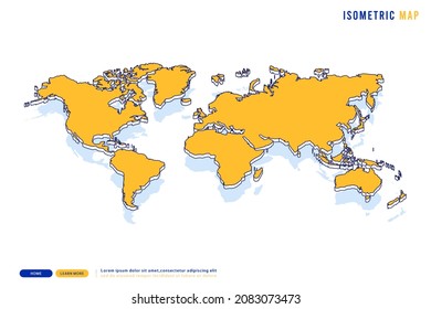 Abstract Yellow map of World on white background. Vector modern isometric concept greeting Card illustration eps 10.
