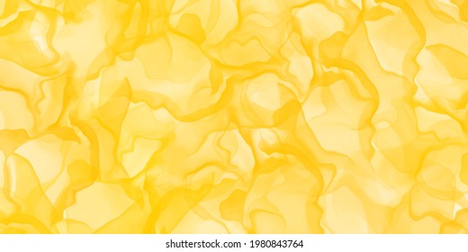 Abstract yellow marble fluid painted background. Alcohol ink or watercolor art. Editable vector texture backdrop 