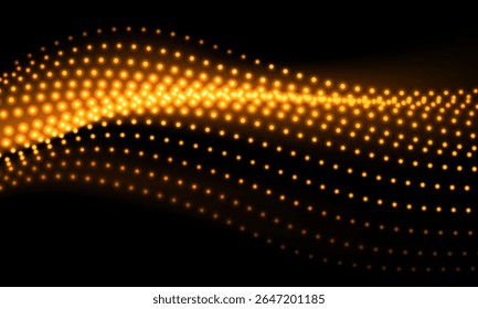 Abstract yellow mesh wave 3D geometric on black background vector illustration.