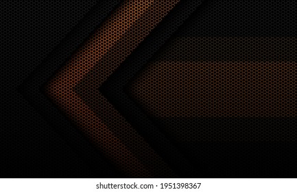 Abstract yellow metal shadow arrow direction back hexagon mesh with banner blank space design modern futuristic industrial background vector illustration.