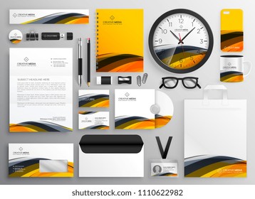 abstract yellow modern brand identity business stationery items