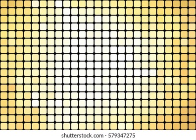 Abstract yellow mosaic background with square tiles over black, horizontal format.