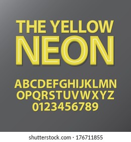 Abstract Yellow Neon Font and Numbers, Eps 10 Vector