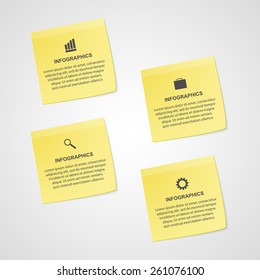 Abstract yellow note paper options infographics template. Vector Illustration.