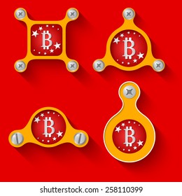 abstract yellow objects and screws and bit coin symbol