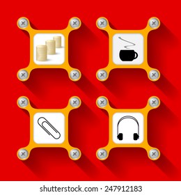 abstract yellow objects and screws and symbols
